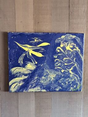 Original Acrylic Abstract Painting on Canvas 11x14 Signed Purple Yellow Art New